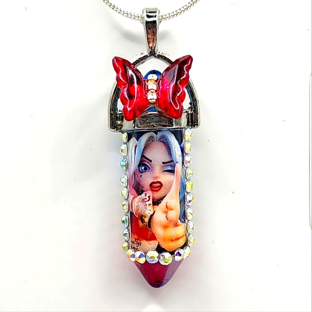Harley Quinn Crystal 925 Sterling Silver Necklace